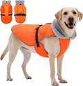 Insulated Relaxed Fit Dog Winter Jacket with Full-Body Reflective Strip, Hard Shell Pet Coat for Outdoor, Waterproof & Adjustable Coats for Large Dogs, Soft Fur Collar Clothes for Bulldog(Orange, XL)