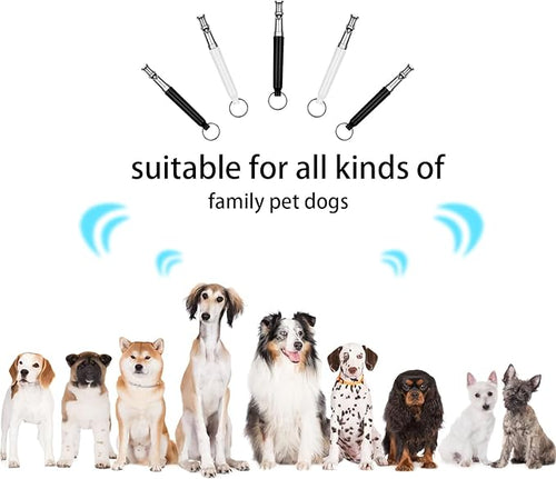 2 Pcs Dog Ttraining Whistles，Black and White，Adjustable Silent Dog Whistle，with Lanyard