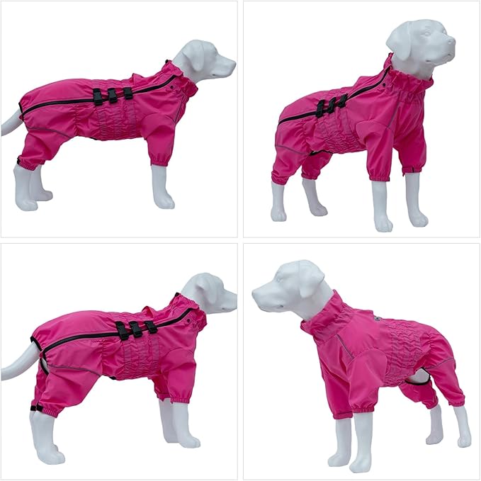 Dogs Waterproof Jacket, Lightweight Waterproof Jacket Reflective Safety Dog Raincoat Windproof Snow-Proof Dog Vest for Small Medium Large Dogs Rosered M