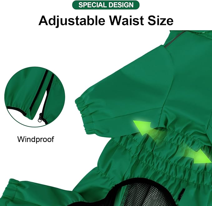PINA Dog Raincoat, Waterproof Jacket with Hood, Lightweight Dog Jacket with Leash Hole, Poncho with Reflective Strap and Pocket for Wet Weather, Full Wrap Design for Full Protection