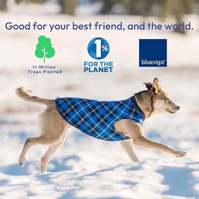 Goldpaw Duluth Double Fleece Dog Sweater Vest for Large Dogs - Soft, Stretchy Dog Fleece - Warm Pet Jacket for Fall and Winter - Premium Pet Outerwear - Machine Washable - Blue Plaid/Navy - Size 24