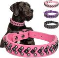Serijoars Spiked Studded PU Leather Dog Collar for Small, Medium, Large Breeds, Pit Bull, Bully, Husky, Terrier, Adjustable (Hot Pink, S (27-33CM))