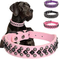 Serijoars Spiked Studded PU Leather Dog Collar for Small, Medium, Large Breeds, Pit Bull, Bully, Husky, Terrier, Adjustable (Pink, L (41-47CM))
