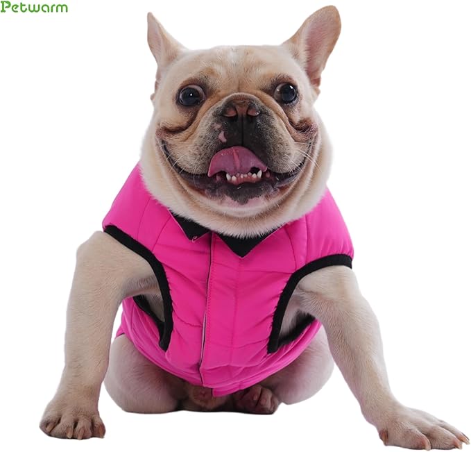 PetWarm Reversible Dog Winter Coat, Windproof Dog Puffer Vest, Soft Vest for Dogs with Hook-and-Loop Strap for Easy Dressing, Waterproof Coat for Dogs with Adjustable Fit, Pink, XS