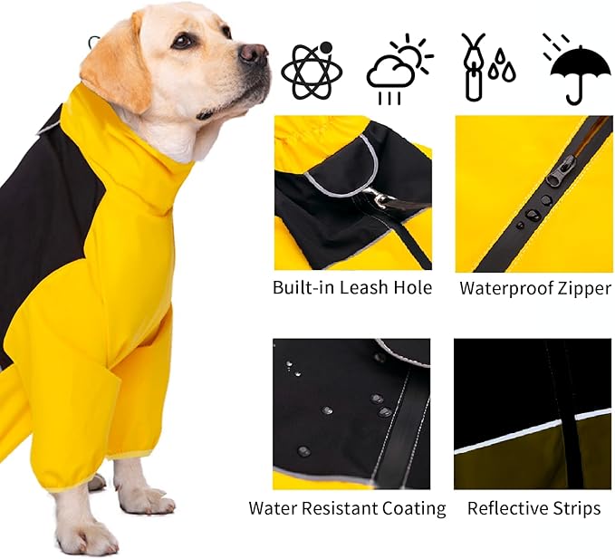 Dog Raincoat,Waterproof Windproof Rain Jacket,All-Weather Jacket,for Small Medium Large Extra Large Dogs (Yellow, Medium)