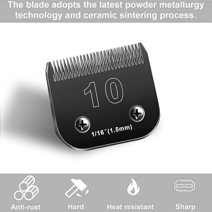 Audoc 10 Blades Dog Grooming Blades Compatible with Andis/Oster A5/Wahl KM-10 Series Dog Clippers,Detachable Clipper Replacement Blade,Black,Size 10 Blade 1/16" (10#/2PCS)