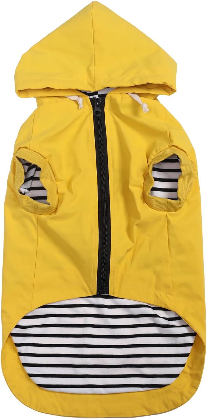 Dog Raincoat rain Jacket Dogs Waterproof fit for Small Medium Breeds Zipper Closure Pocket Storage in Cold Day - Yellow - L