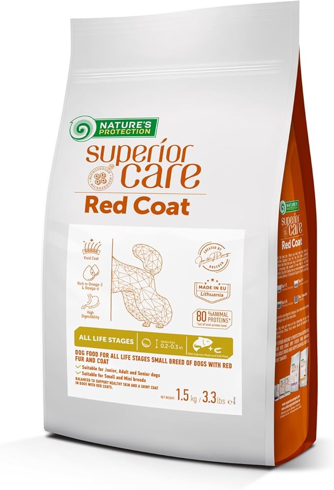 Nature's Protection Dry Dog Food for Small Breed - High Protein, Grain Free, Tear Stain Diet - Dog Kibble Puppy & Adult Dogs with Red Fur (Superior Care - Salmon, 3.3 lb)