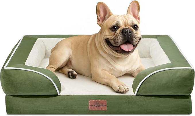 Comfort Expression Orthopedic Dog Bed for Medium Dogs 28x19 Inch, Waterproof Egg Crate Foam Medium Pet Bed with Removable Bolsters, Dog Couch with Washable Cover & Non-Slip Bottom, Light Green