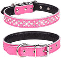 Rhinestones Dog Collar, Adjustable Sparkly Crystal Studded Genuine Leather Pet Dog Collar for Small and Medium Dogs (S, Hot Pink)
