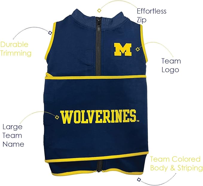 NCAA Michigan Wolverines Dog Anxiety Shirt Calming Soothing Vest, Dogs Cats with Anxiety, Fears, Fireworks, Loud Noises, Dark, Lonely Keeps Dogs Calm & Feeling Safe, Relaxing Jacket, Large