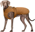 Kuoser Canvas Dog Coat, Warm Dog Jacket Reflective Fleece Pet Cold Weather Coat, Warm Doggie Clothes Waterproof Winter Vest with Zipper Leash Hole for Small Medium Large Dogs, Brown L