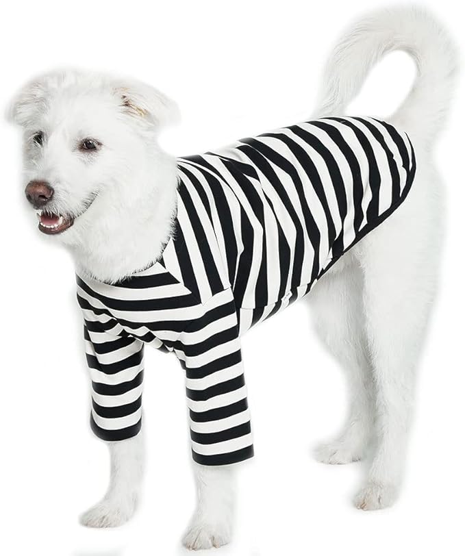 Dog Cotton Shirts for Small and Large Dogs Rugby Striped T-Shirts Soft Breathable Dog Shirt pet Clothes (2X-Large, White/Black)