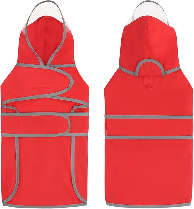 HDE Dog Raincoat with Clear Hood Rain Jacket Poncho for Small Medium Large Dogs Red - XXL