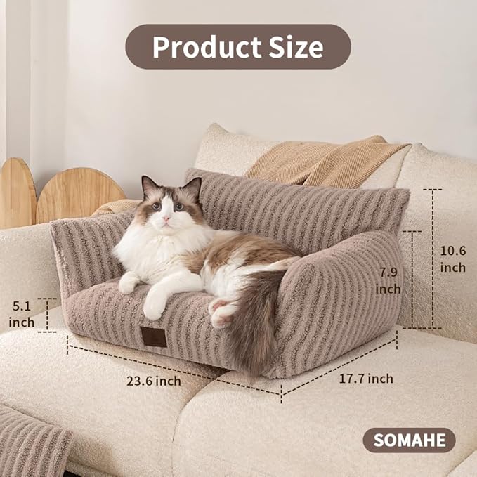 Cozy Couch for Cats Fluffy Pet Sofa with Premium Soft Fleece Fuzzy Cat Beds for Indoor Cat with Removable Washable Cover Supportive Pet Bed 24×18inch Blue