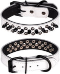 Adjustable Genuine Leather Spiked Studded Dog Collars for Small Medium Large Pets Like Pit Bull Bulldog Pugs Husky (S, White1)