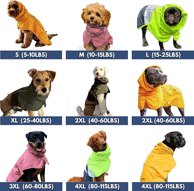 Spark Paws Dog Raincoat, Waterproof Windproof Rain Jacket, for Small Medium Large Extra Large Dogs, Reflective Breathable Full-Body Coverage Dry Suit - Neon White Navy Blue, L