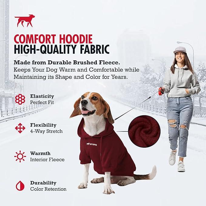 Tuff Pupper Dog Hoodie | Premium Quality 100% Organic Cotton | Ultra Soft Interior for Superior Comfort | Elastic Cuffs & Drawstring for Warmth | Stretch Fit Suitable for All Breeds (Red, M)