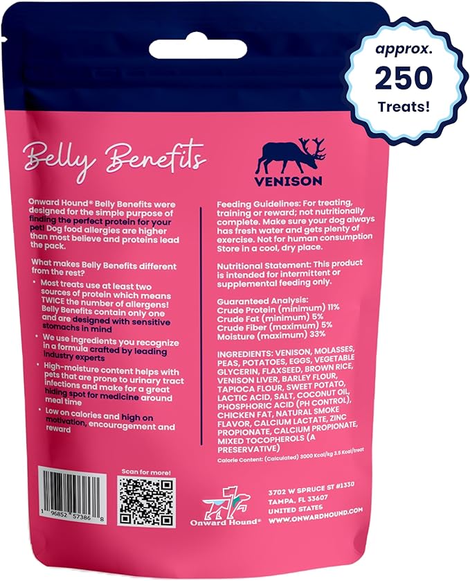 Onward Hound Training Treats for Dogs - Soft Venison - Low Calorie Dog Training Treats for Sensitive Stomachs with Single Source Premium Protein, Corn Free, & Soy Free Formula - 10 oz