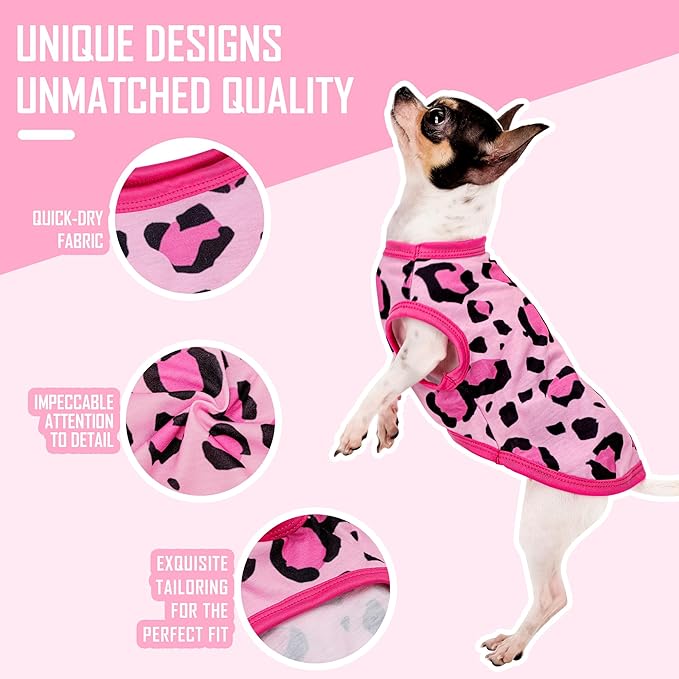Adorable Pink Leopard Dog Shirt: Lightweight Polyester Cartoon Puppy Vest, Small Medium & Large Dog T-Shirt, Summer Pet Clothes, Cute Dog Apparel, Breathable Dog Tank Top XXL