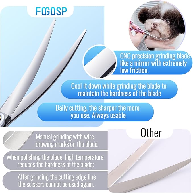 Professional Curved Dog Grooming Scissors with Sharper Self Grinding lightweight and finely trimmed split structure 6.5'' Japan VG10 63HRC for small dogs cat pet(Green&Black)