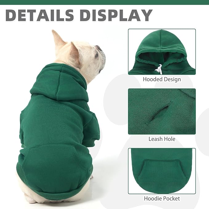 KOOLTAIL Basic Dog Hoodie - Soft & Warm Pet Hoodie Sweater with Leash Hole and Pocket, Dog Winter Coat, Cold Weather Clothes Sweatshirt for Small Medium Large Dogs Puppy Cat Boys Girls Deep Green XXL
