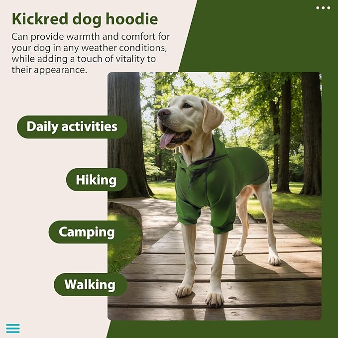 Kicred Basic Dog Hoodie, Premium Dog Sweater Pullover, Soft & Comfy Cotton Pet Clothes Hoodies with Hat and Leash Hole, Doggy Puppy Sweatshirt Coat for Small Medium Large Dogs - Army Green (XX-Large)