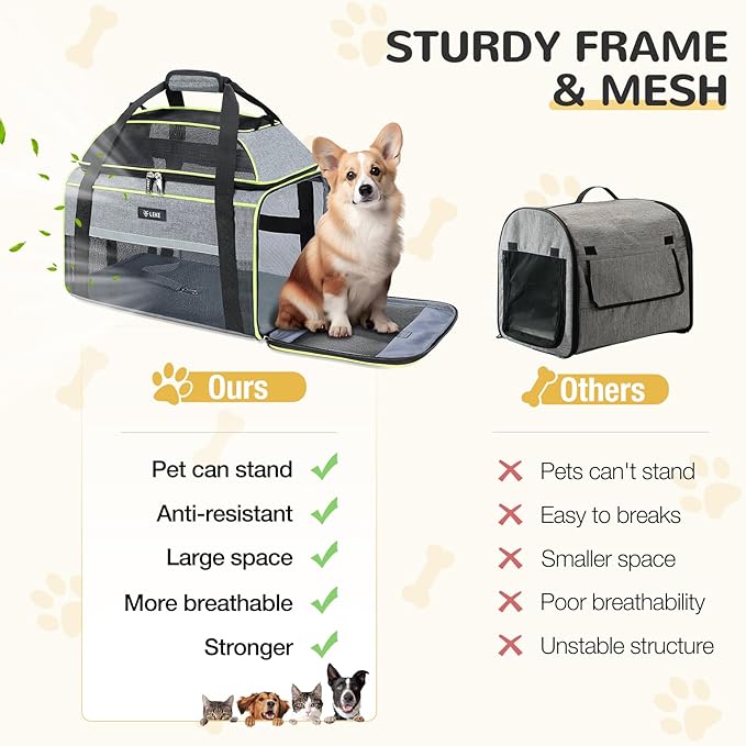 Lekereise Top-Expandable Pet Carrier - TSA Airline Approved Soft Sided Underseat Up to 12lbs Travel Carriers for Small Cats and Dogs with Locking Safety Zippers Anti-Scratch Mesh