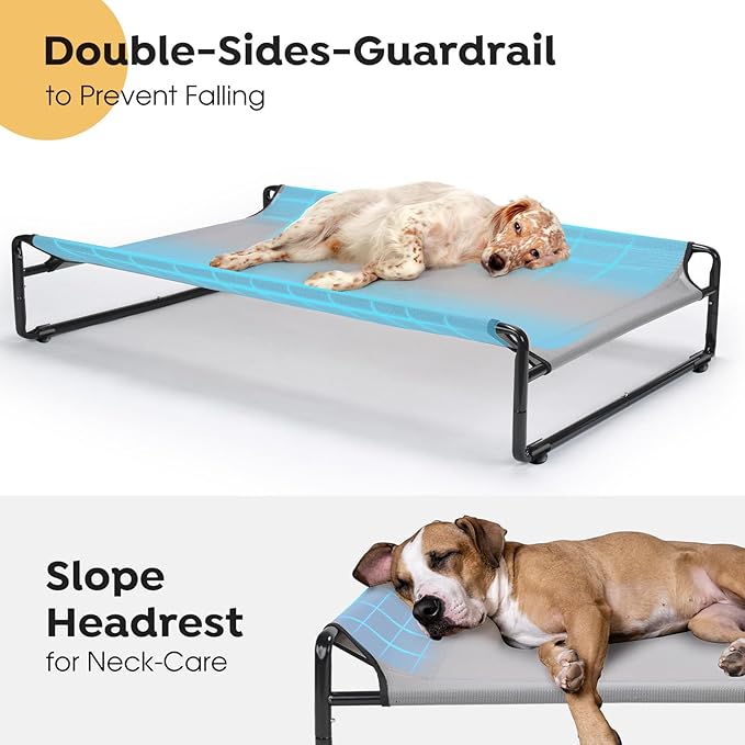 Veehoo Original Outdoor Elevated Dog Bed, Cooling Raised Dog Cot for Large Dogs, Portable Standing Pet Hammock Platform with Washable Breathable Mesh, No-Slip Feet, Large, Grey, CWC2201