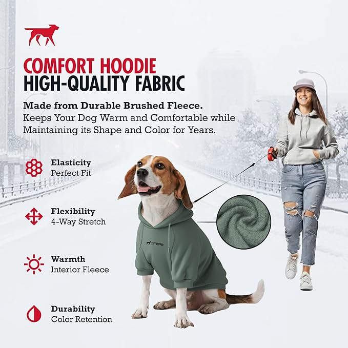 Tuff Pupper Dog Hoodie | Premium Quality 100% Organic Cotton | Ultra Soft Interior for Superior Comfort | Elastic Cuffs & Drawstring for Warmth | Stretch Fit Suitable for All Breeds (Teal, L)