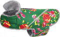 VIVAGLORY Snowrap Dog Coat, Jacket with Harness Hole & Velcro Closure, Dog Coat for Winter & Cold Weather, Fluffy Warm Fleece Lined Reflective Water Resistant for Puppy, XS, Northeast Florals-Green