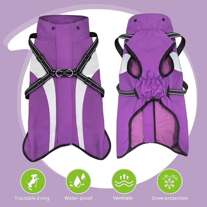 Mosucoirl Dog Raincoat Waterproof Raincoats for Dog Reflective Dogs Rain Jackets with Hood Hoodie Pet Rain Poncho Coat for Small Medium Large Dogs Puppies S-XXL (Purple, M)