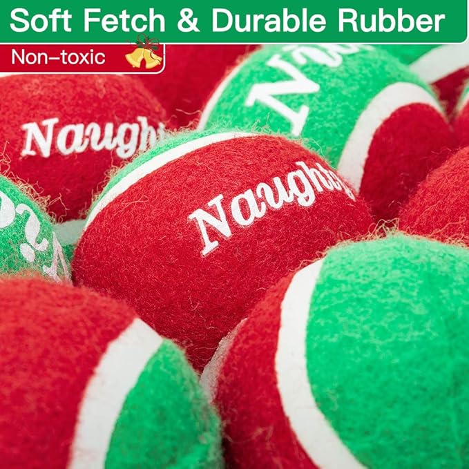 PUPTECK Squeaky Tennis Balls for Dogs - Christmas Dog Rubber Ball Toys 12 Pack, Interactive Dog Training Bounce Toys for Holiday, 2.5 inches