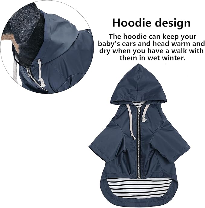 Dog Raincoat rain Jacket Raincoat Dogs Waterproof Small Medium Breeds Zip Closure Storage Pocket Harness Hole Blue XS