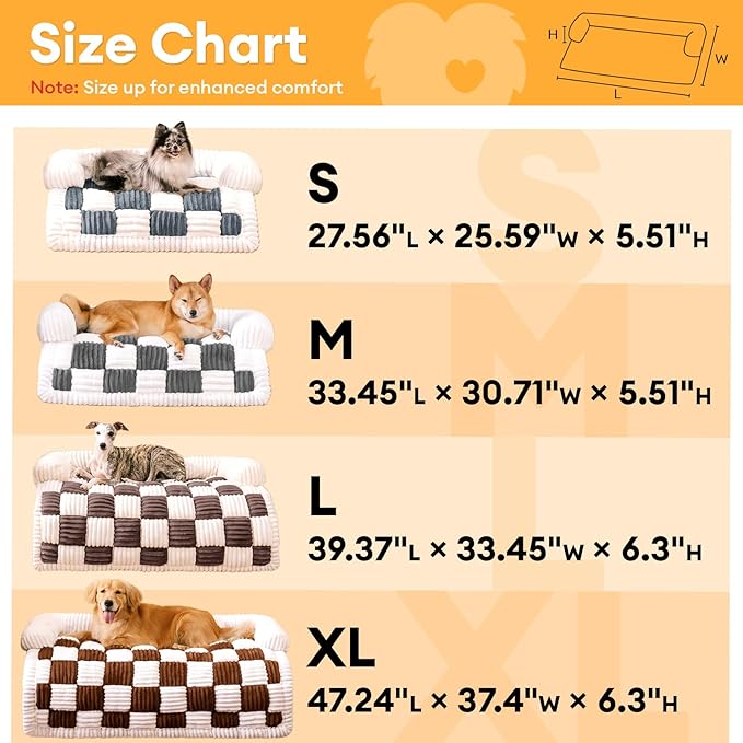 FUNNY FUZZY Pet Couch Covers for Sofa, Large Dog Couch Bed Cover Cream Square Plaid Washable Pet Mat for Furniture Protector Sofa Cover for Dogs, Large, Light Brown