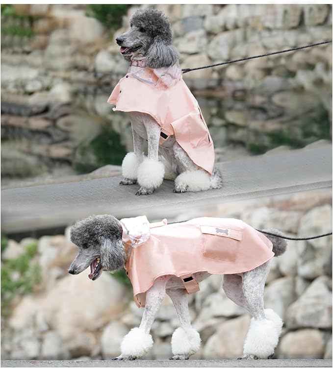 Dog Raincoat Waterproof, Adjustable Reflective Hooded Dog Rain Poncho with Leash Hole for Small Medium Large Dogs (Pink, X-Large)
