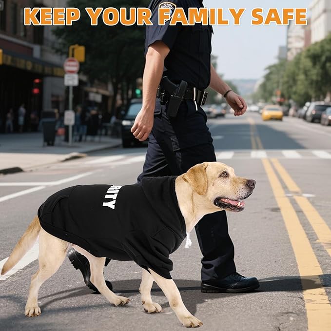 KOOLTAIL Security Dog Hoodie, Fall Puppy Sweater Clothes for Small Medium Large Dogs, Soft Warm Winter Pet Cold Weater Coats Hooded Sweatshirt with Pocket,Dog Halloween Costume for Girl Boy, Black XXL