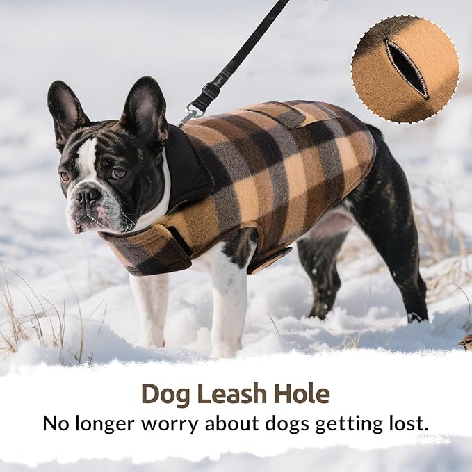 ASENKU Dog Winter Jacket Plaid Reversible Vest, Waterproof Dog Coat for Cold Weather, Perfect for Small to Large Dogs (Coffee, M)