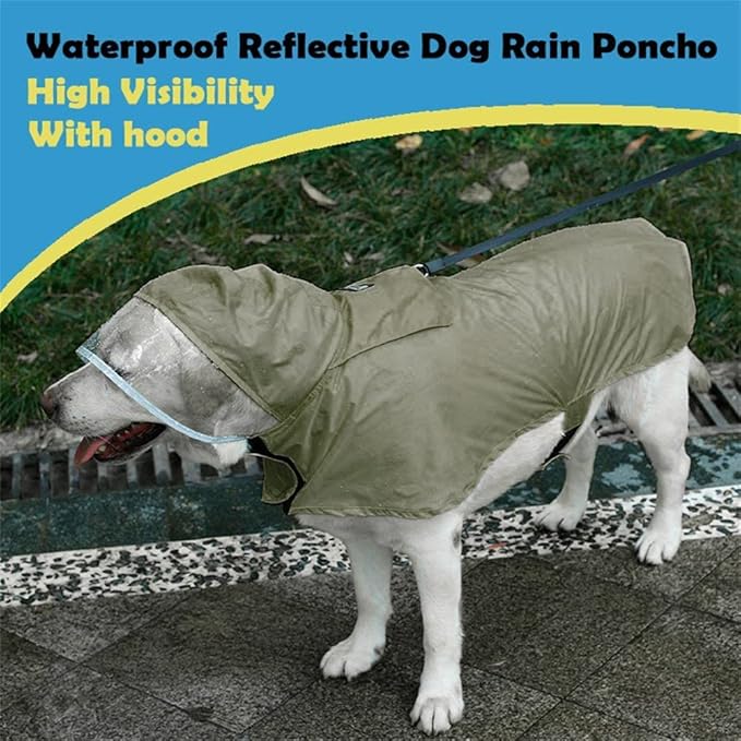 Pet Raincoat Packable Hooded Dog Rain Jacket Reflective Strips Lightweight Adjustable Poncho for Small Medium Large Dogs Army Green XL
