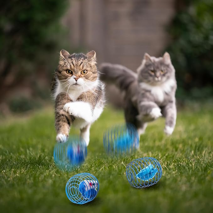 Jecery 5 Pcs Halloween Cat Spring Balls Toys Stretchable Rolling Balls Colorful Playful Coils Interactive Spring Action Toy Caged Rats for Kitten Cat Pet Supplies(Mouse,Blue White,5 Pcs)