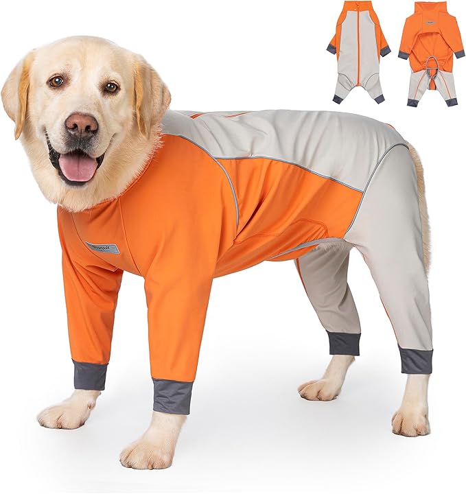 Dog Full Body Winter Coat, Waterproof Fleece Jacket for Small Medium Large Dogs Reflective Snowsuit with Zipper for Outdoor Skating (Orange, 7XL(Weight 100-138 lbs))