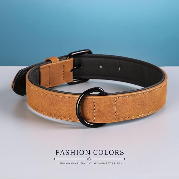 Didog Soft Padded PU Leather Dog Collar, Breathable and Adjustable Dog Collar for Large Dogs, Comfortable for Daily Walk, Light Brown, XL Fit Neck 17-21"(44-71 lbs)