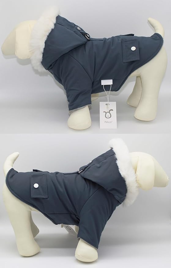 Pet Warm Dog Coat for Winter Clothes Hooded Dog Jacket for Small Puppies Medium Large Dog Cat Clothes Insulated Padded Snow Jacket for Cold Weather Faux Fur (Medium, Slate Blue)