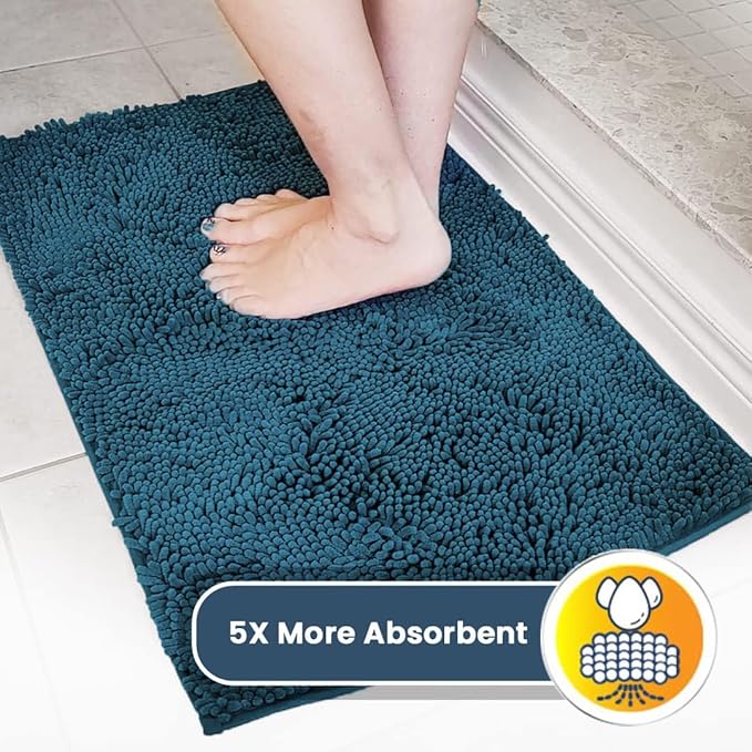 Muddy Mat® AS-SEEN-ON-TV Highly Absorbent Microfiber Door Mat and Pet Rug, Non Slip Thick Washable Area and Bath Mat Soft Chenille for Kitchen Bedroom Indoor and Outdoor - Atlantic Blue XXL 60"X48"