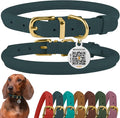 BronzeDog Rolled Leather Dog Collar with QR ID Tag, Adjustable Soft Round Collars for Small Medium Large Dogs Puppy (7" - 10" Neck Size, Denim)