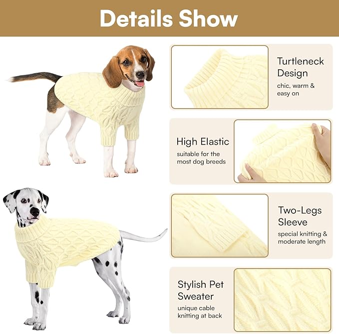 Queenmore Small Dog Sweater,Warm Pullover Dog Sweaters for Small Dogs Boys Girls,Soft Winter Doggie Sweaters,Thick Warm Dogs Clothes for Chihuahua,Dachshund,Yorkie(Beige,S)