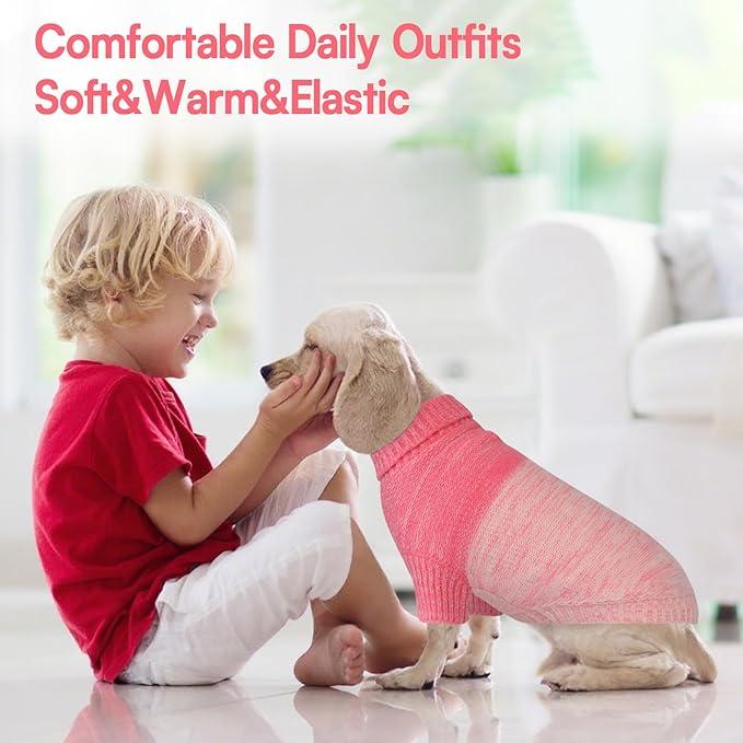 Queenmore Knitted Pullover Dog Sweater,Turtleneck Pet Cat Sweater, Cold Weather Puppy Clothes Stitching Knitwear with Leash Hole for Small Medium Dogs(Pink,M)