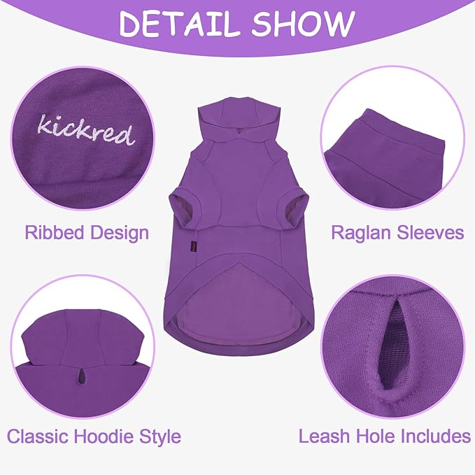 Basic Dog Hoodie Sweatshirts, Pet Clothes Hoodies Sweater with Hat and Leash Hole, Soft Cotton Outfit Coat for Large Medium Small Dogs, Purple (Medium)