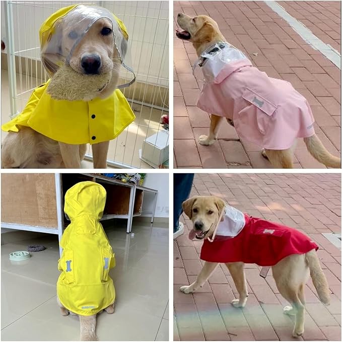 Dog Raincoat,Waterproof Rain Poncho with Hoodie, High Reflective Adjustable Pet Rain Jacket with Leash Hole for Small Medium and Large Dogs (Red, X-Large)