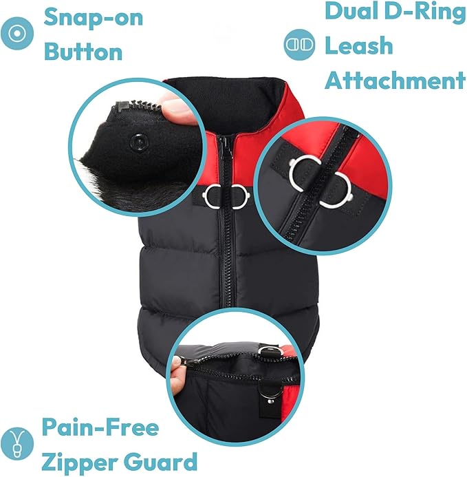Gooby Padded Vest Dog Jacket - Green, X-Large - Warm Zip Up Vest Fleece Jacket with Dual D Ring Leash Water Resistant for Small to Medium Dogs